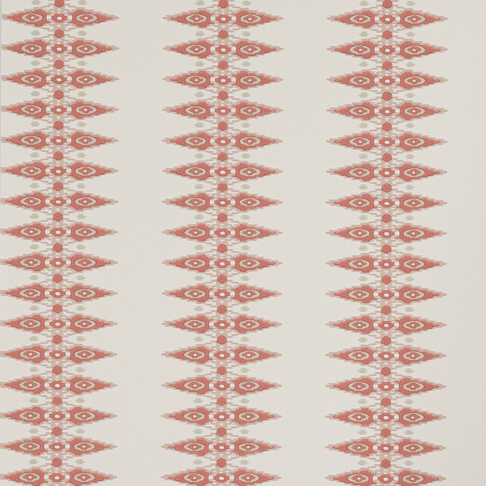 Dusty rose geometric medallion columns on a pale grey-pink wallpaper ground