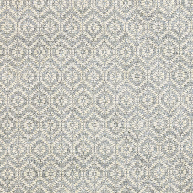 Small blue geometric woven fabric with a pale ground and textured repeat