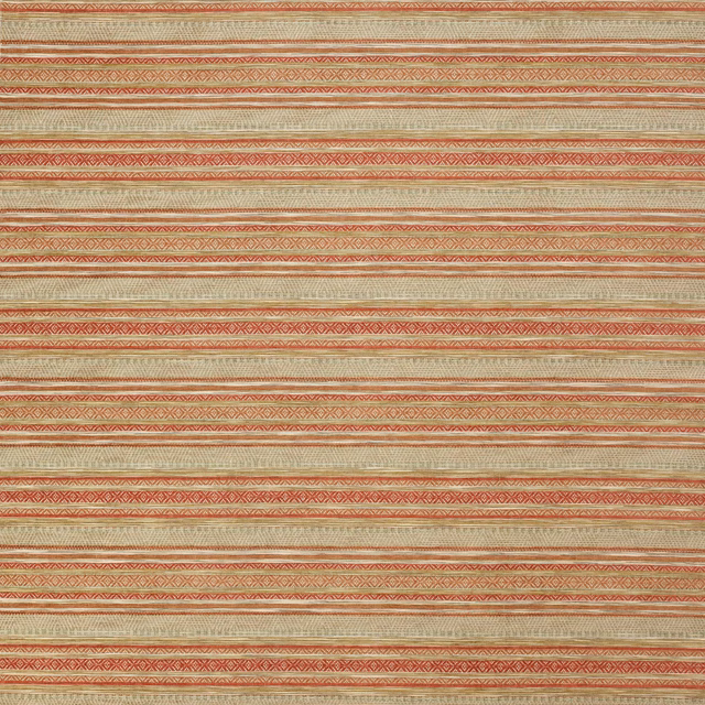 Swatch of Carey Red striped fabric with coral red and natural bands