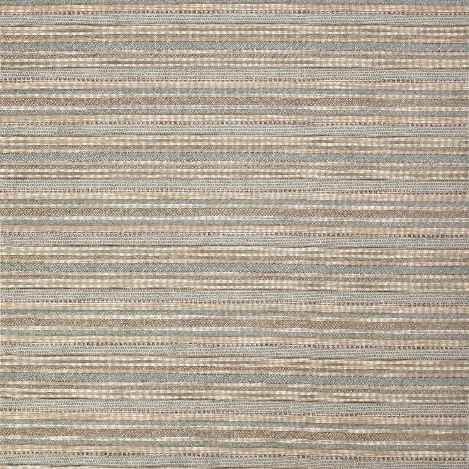 Close-up of striped woven fabric in stone beige, cream and muted blue-grey