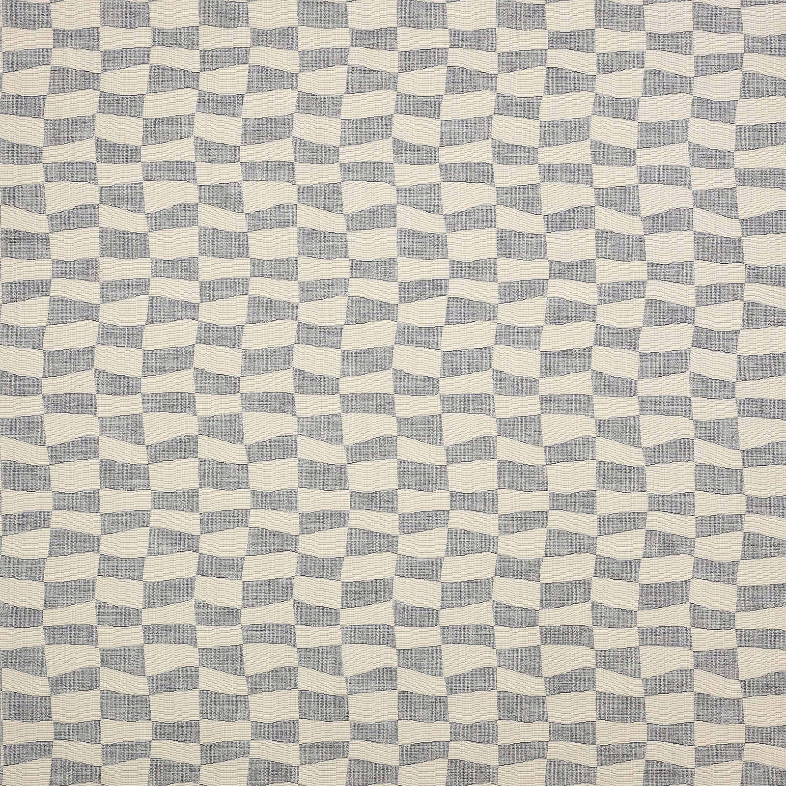 Soft blue-grey geometric woven fabric with small repeating ivory blocks