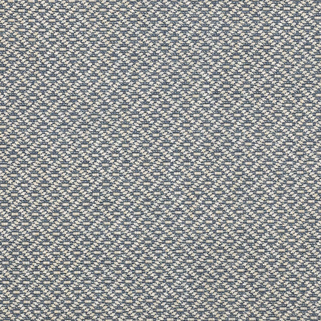 Close-up of a small blue-and-cream geometric woven fabric with a textured surface