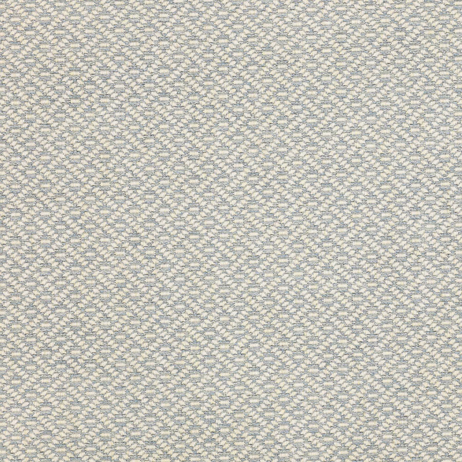 Close-up of a small blue and ivory woven geometric fabric swatch