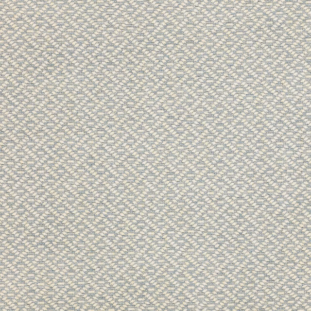 Close-up of a small blue and ivory woven geometric fabric swatch