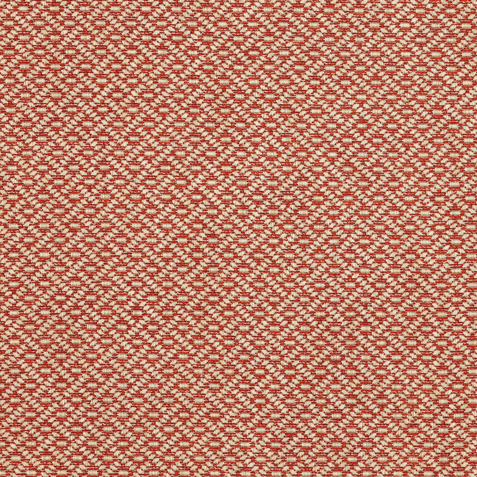Close-up of a small red and cream geometric woven fabric with textured surface
