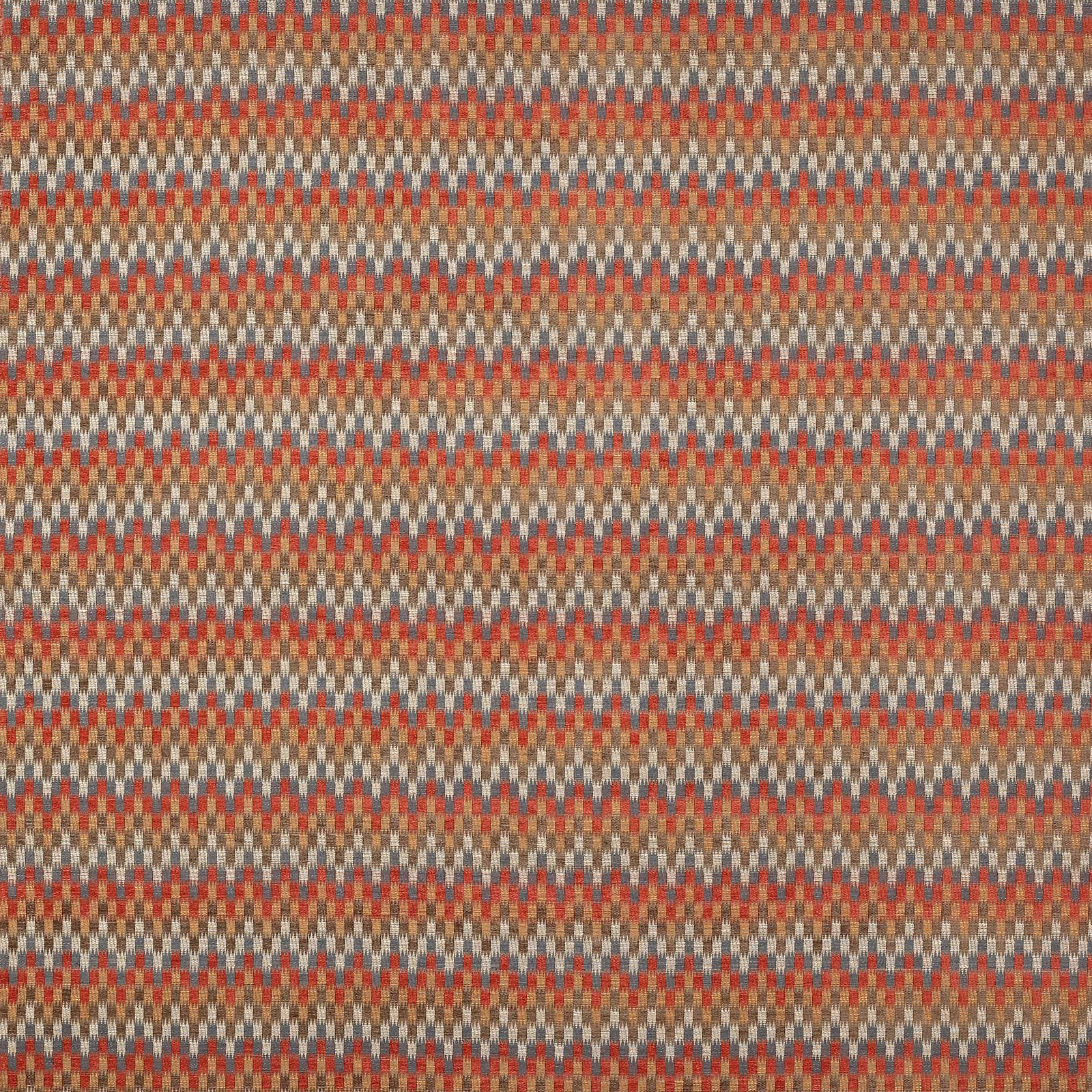 Small geometric woven fabric in tomato red, sienna, cream, grey and blue