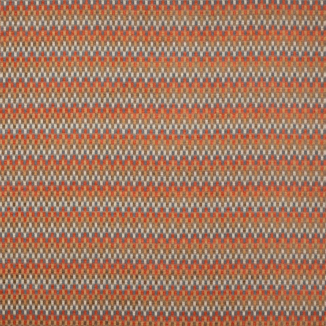 Small geometric woven fabric in tomato red, sienna, cream, grey and blue