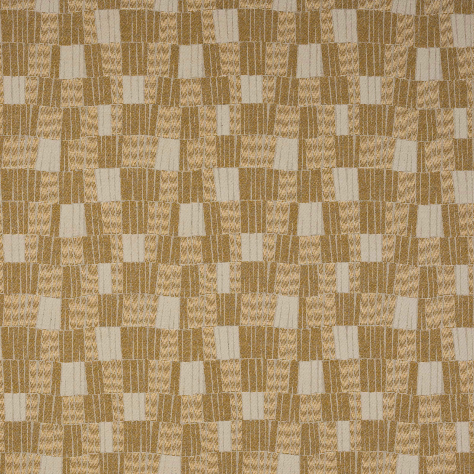 Warm saffron and cream geometric woven fabric with a small block repeat