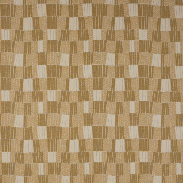 Warm saffron and cream geometric woven fabric with a small block repeat