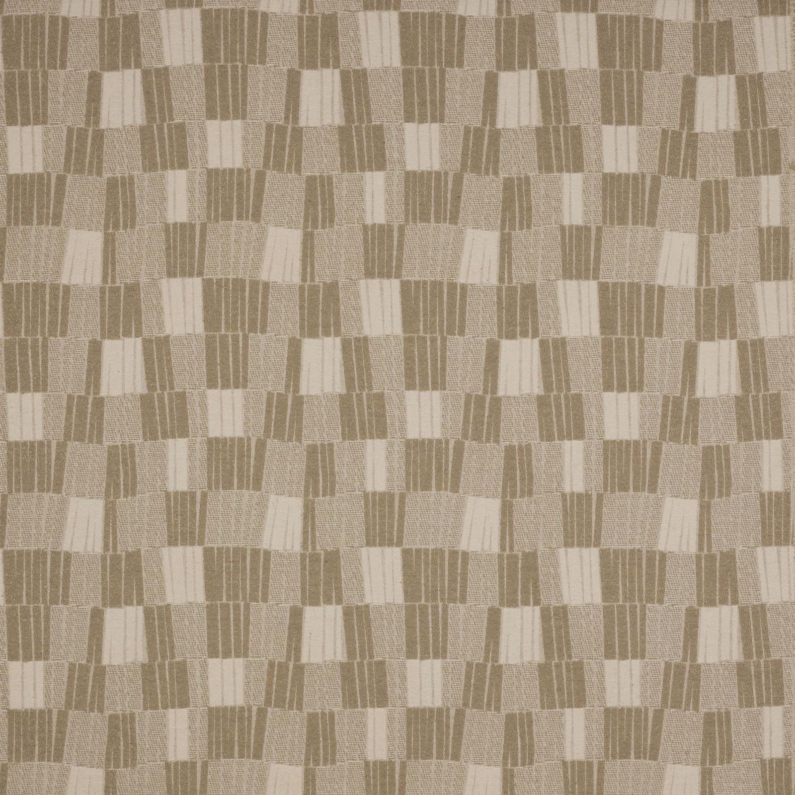 Close-up of Napa Sand geometric woven fabric in warm beige and cream blocks