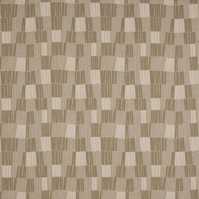 Close-up of Napa Sand geometric woven fabric in warm beige and cream blocks