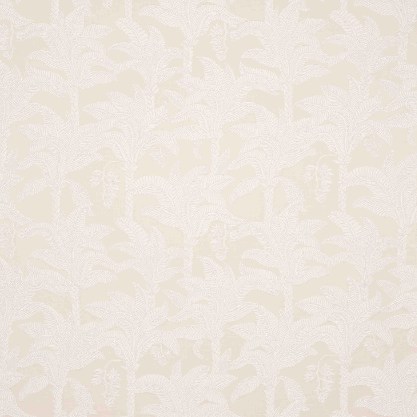Pale champagne ivory fabric with subtle palm leaf texture and tonal woven pattern