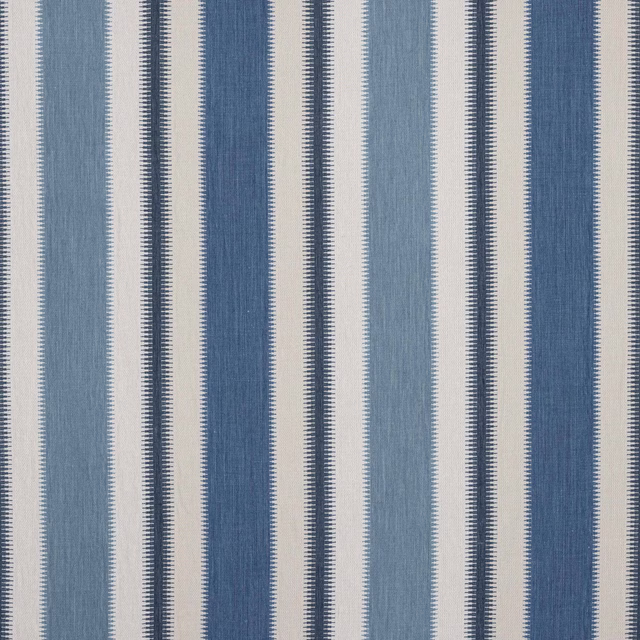 Vertical blue and pale striped woven fabric with textured slub finish