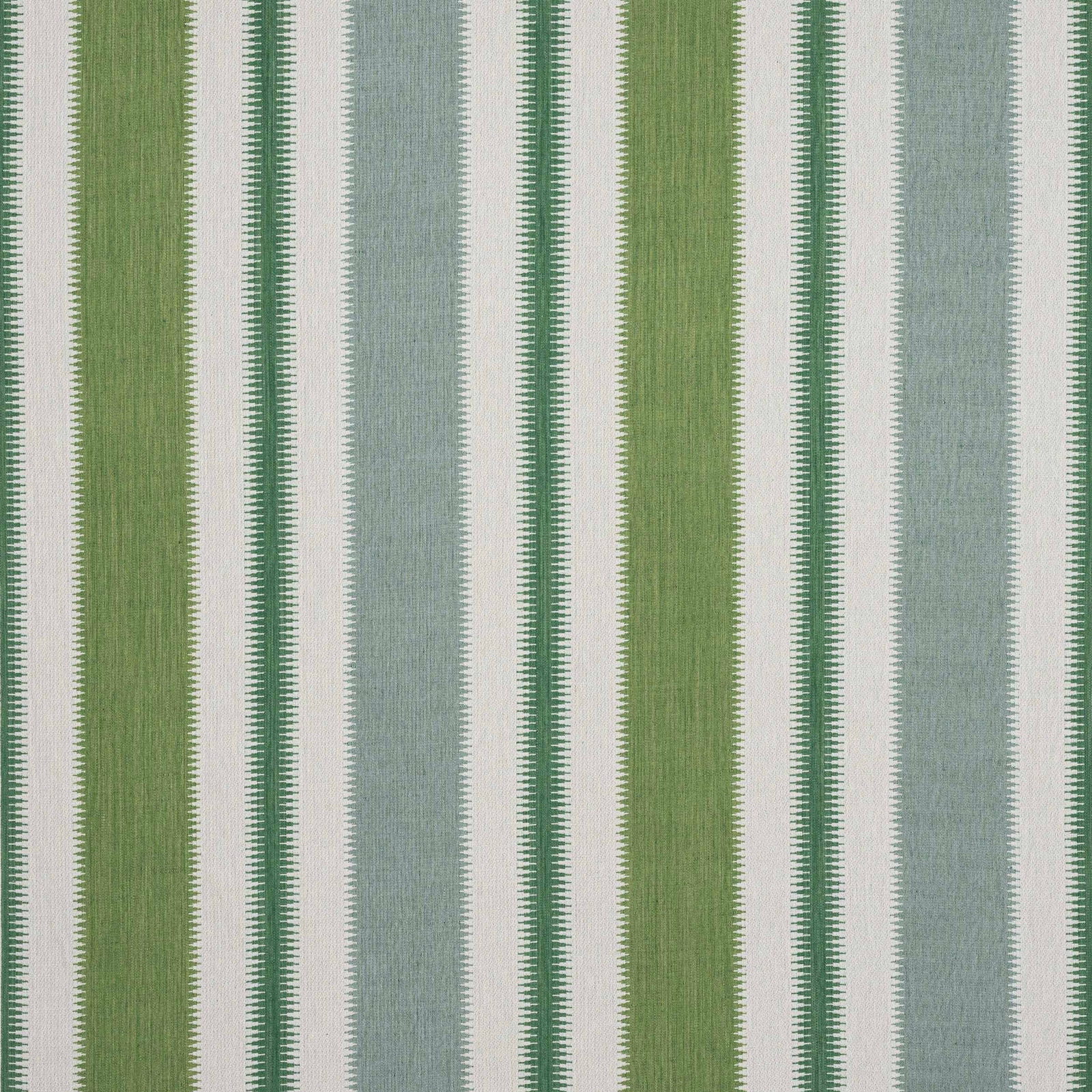 Vertical striped fabric in soft eau green, pale blue-green and mossy green