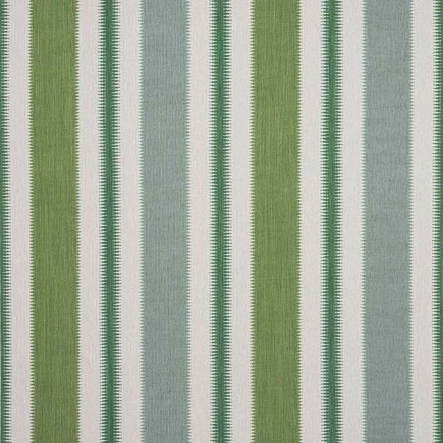 Vertical striped fabric in soft eau green, pale blue-green and mossy green