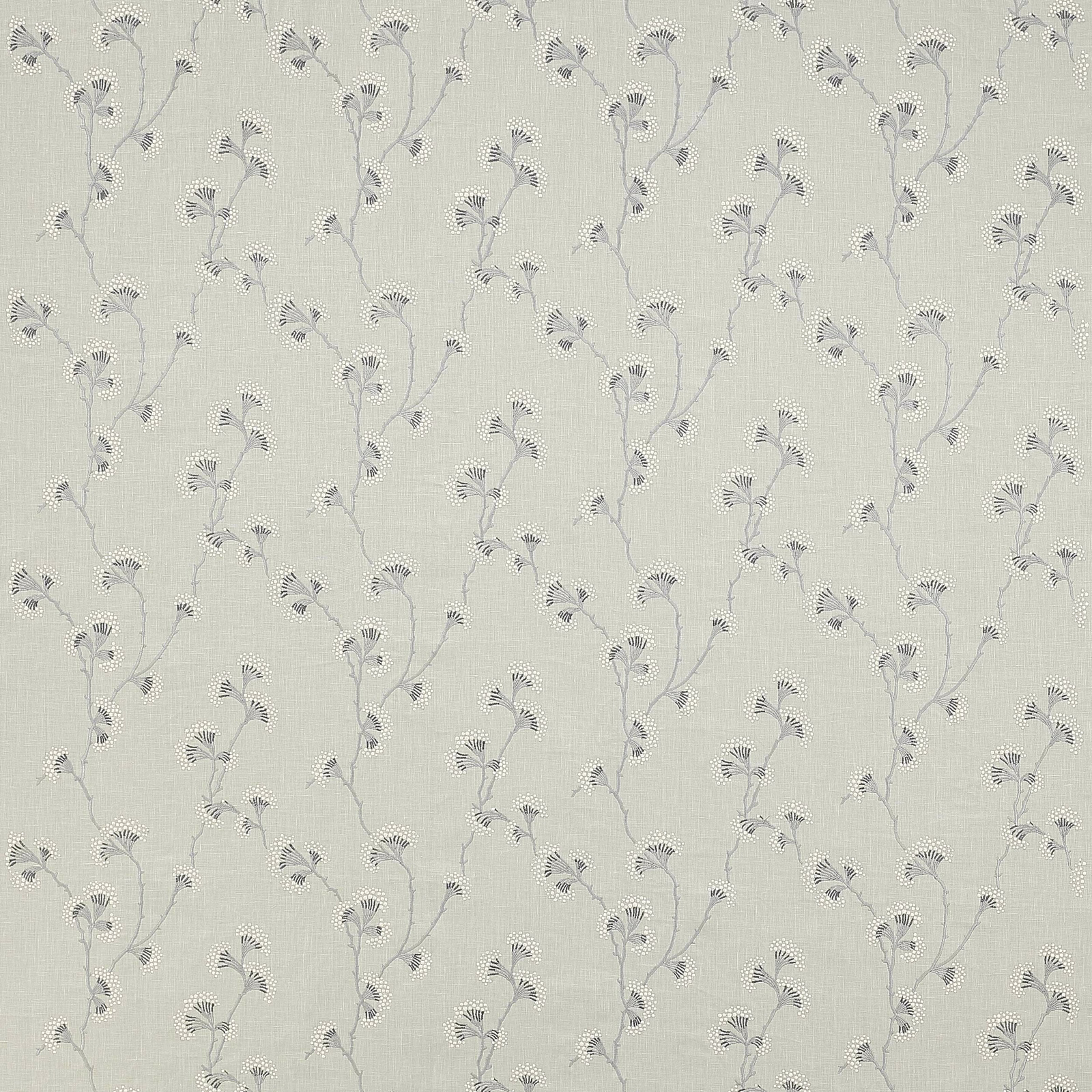 Pale blue floral trailing vine fabric with fine embroidered detail