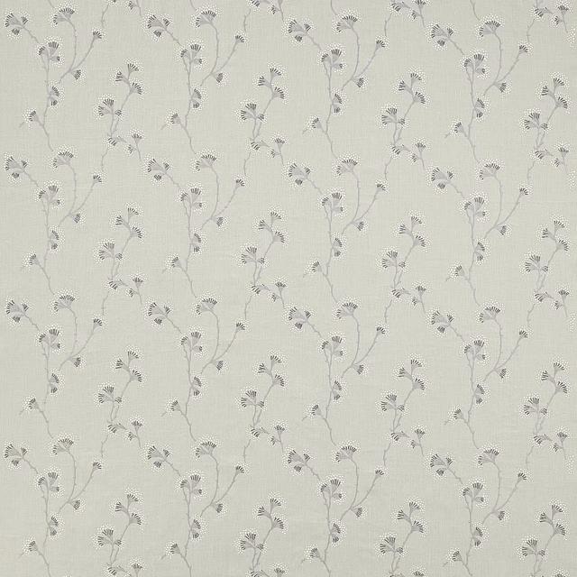 Pale blue floral trailing vine fabric with fine embroidered detail