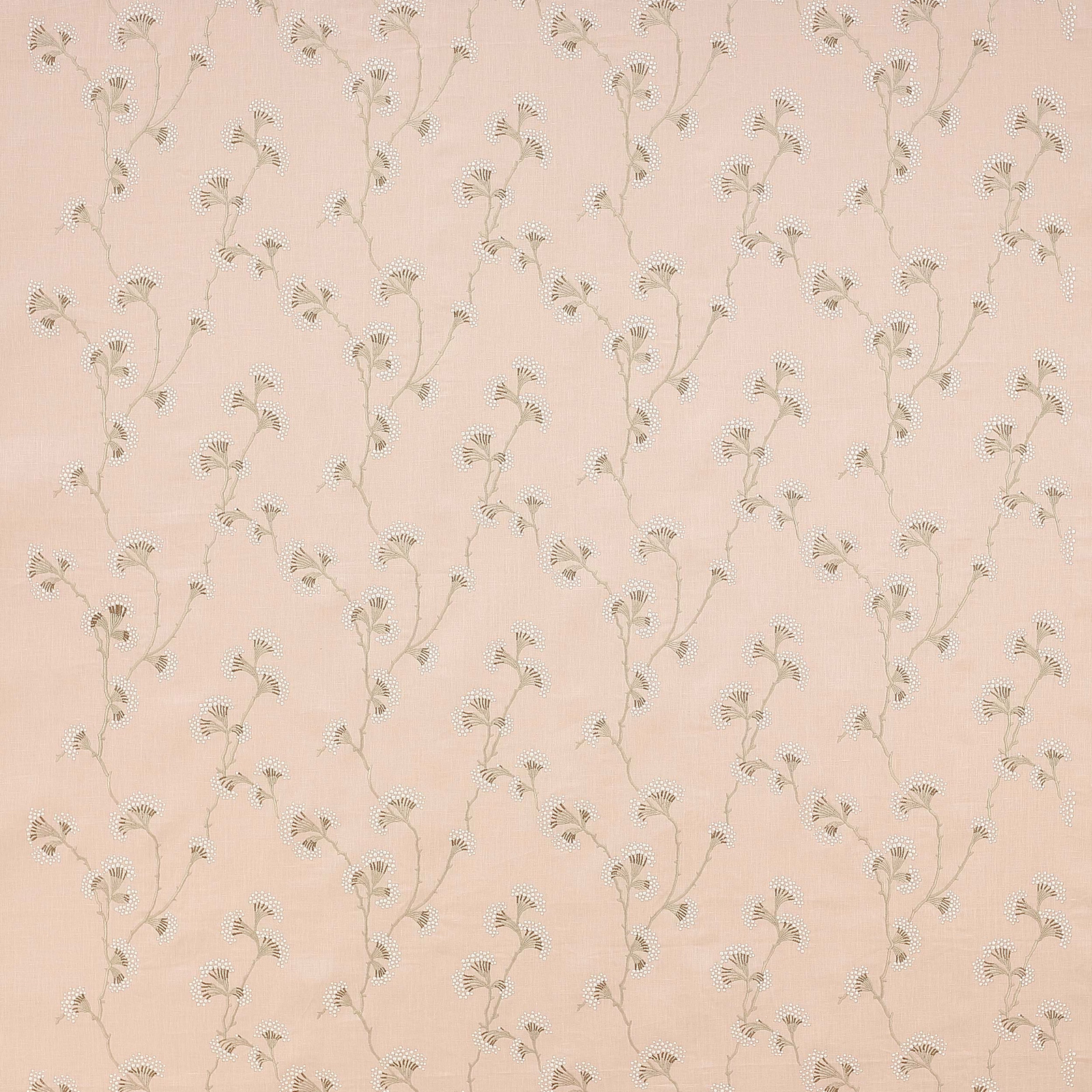 Soft blush pink fabric with delicate trailing botanical motif