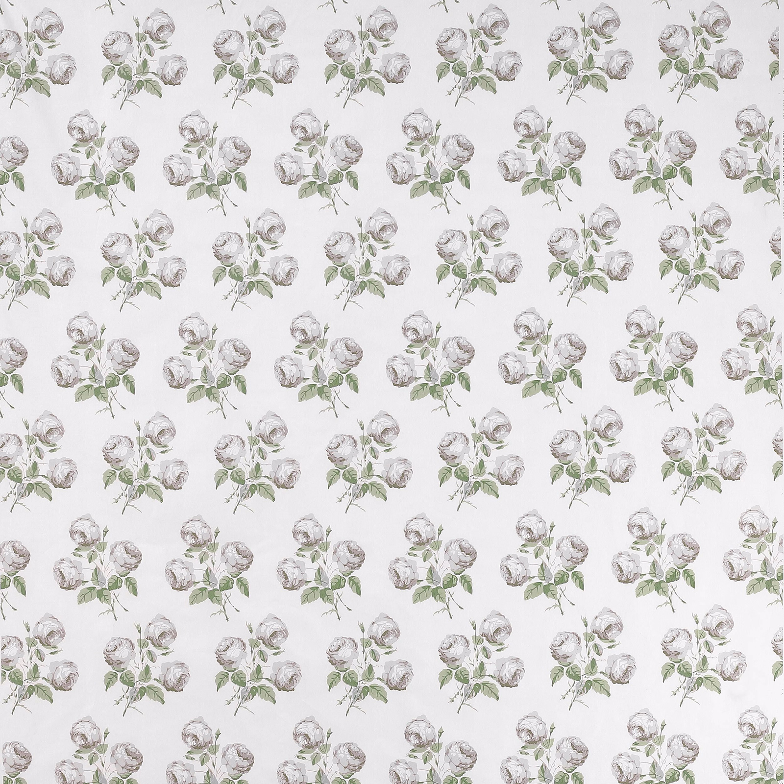 Small pale floral sprigs on a white cotton fabric ground