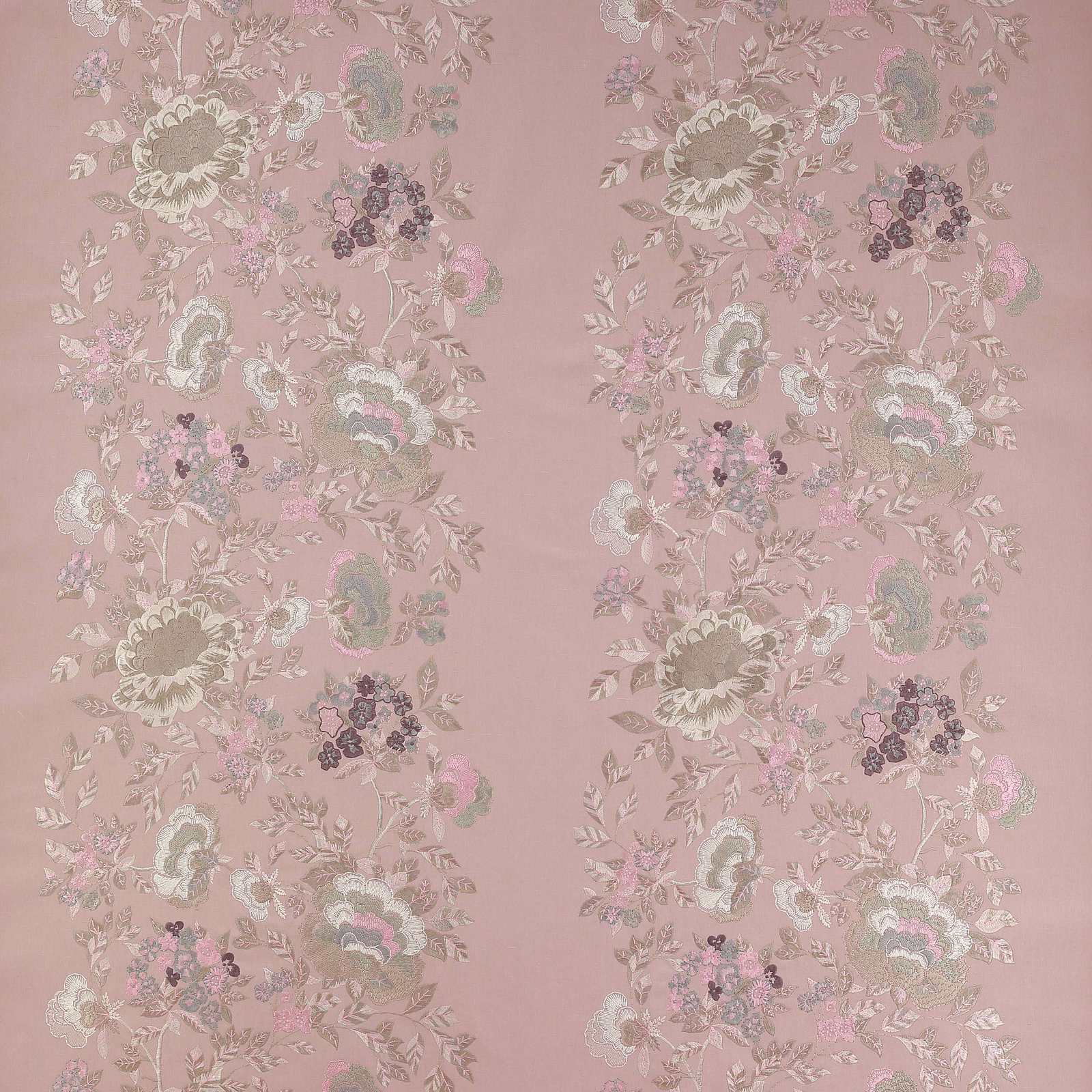 Soft old pink floral fabric with trailing bouquets and muted pastel detail