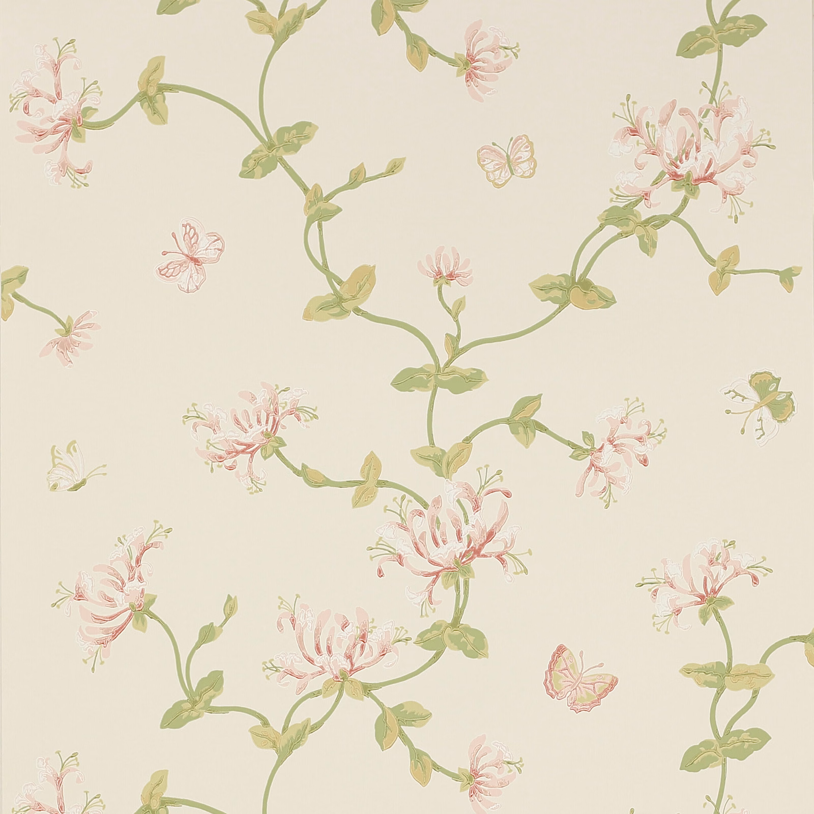 Pale pink honeysuckle flowers and sage vines on an ivory ground