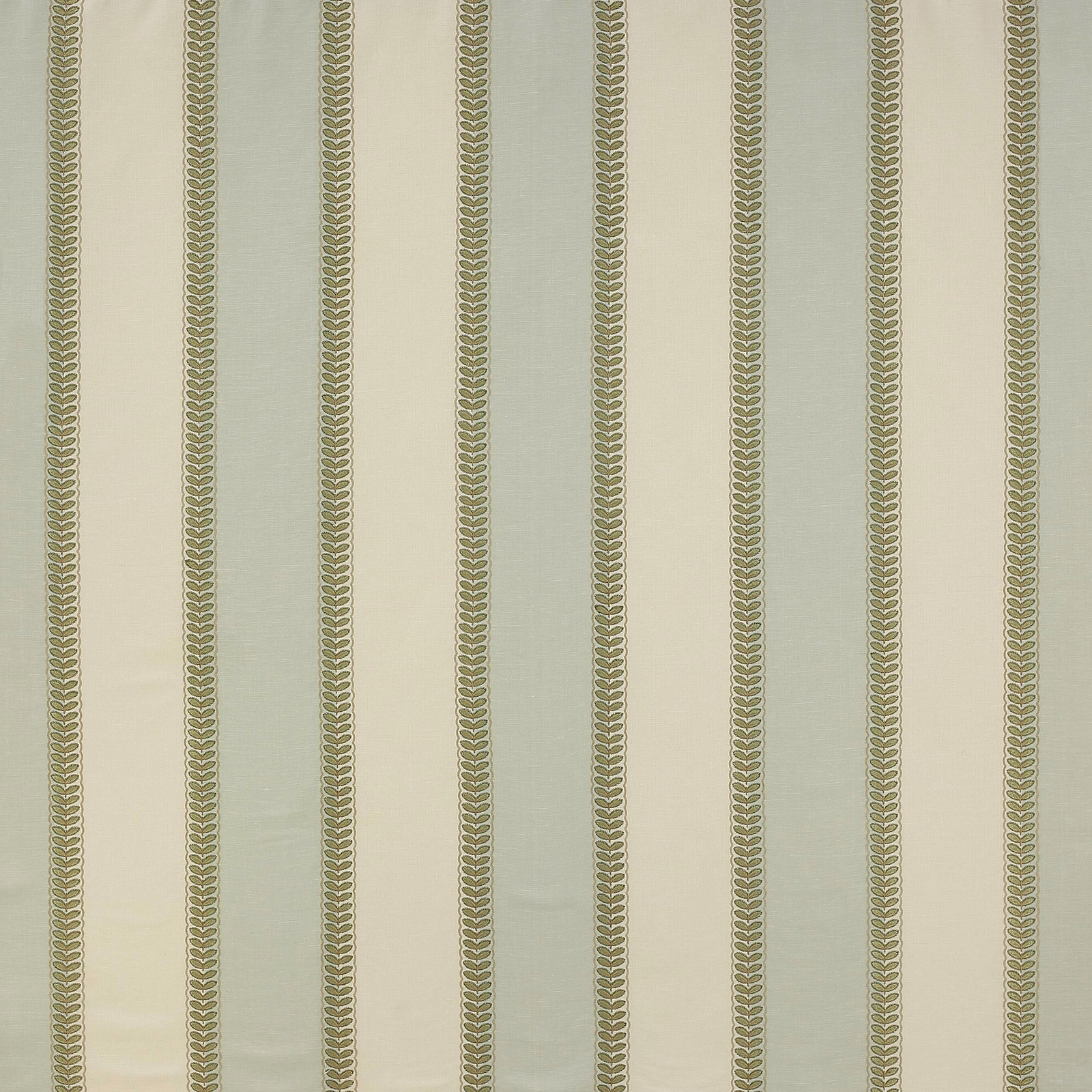 Pale aqua vertical striped fabric with fine leaf-like bands and textured weave
