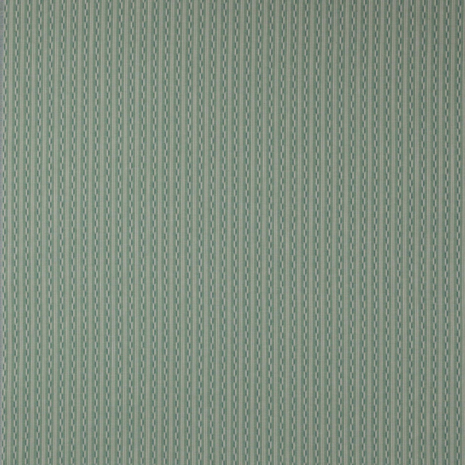 Close-up of soft sage green striped woven fabric with fine vertical pinstripes