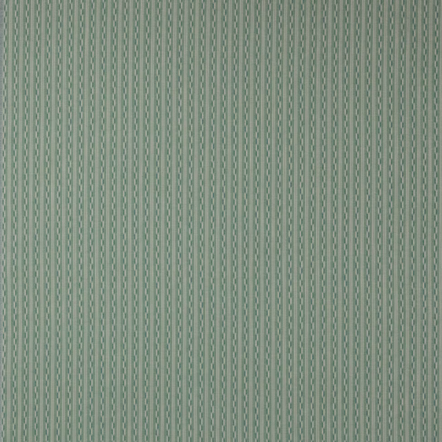 Close-up of soft sage green striped woven fabric with fine vertical pinstripes