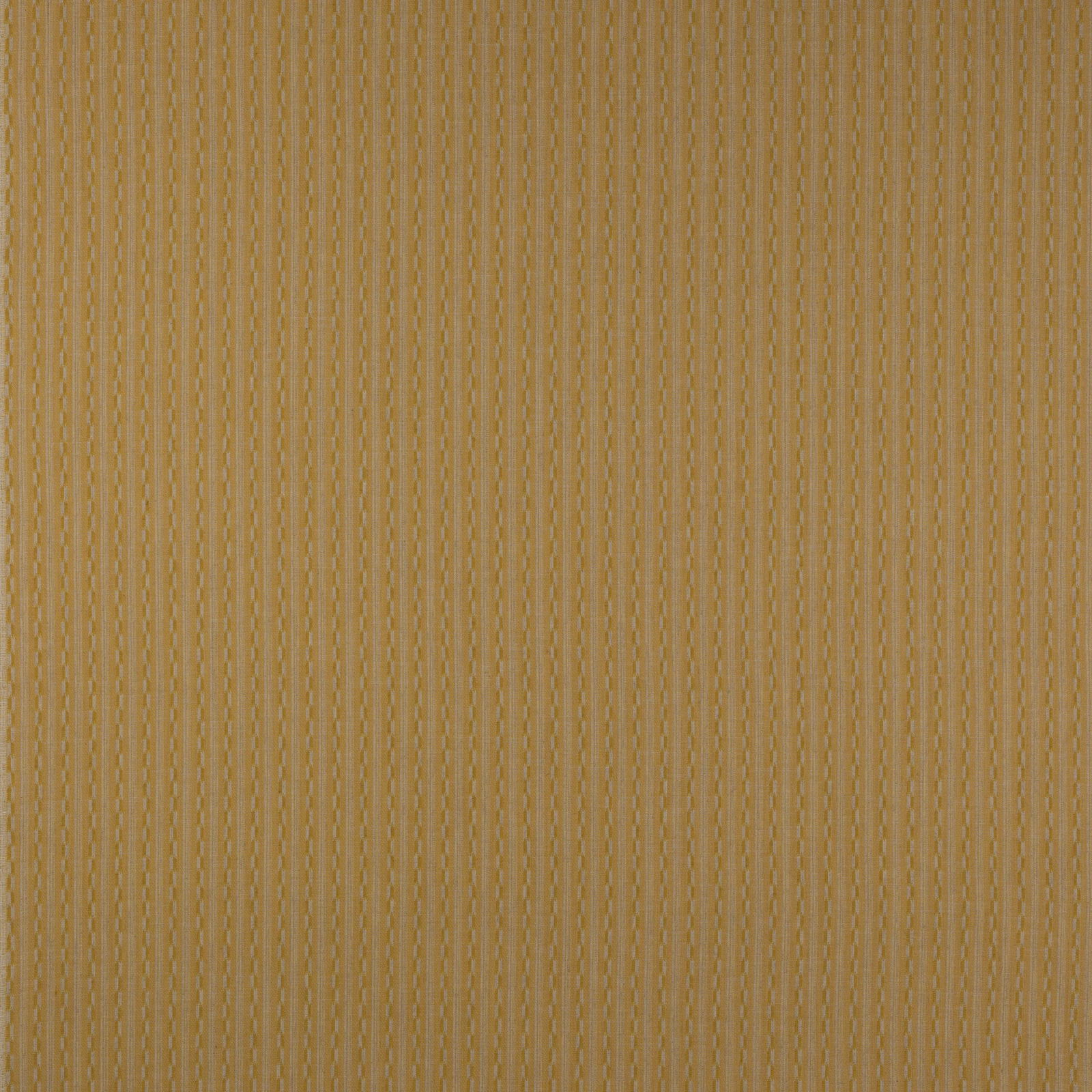 Close-up of a warm mustard-yellow vertical stripe fabric with fine woven texture