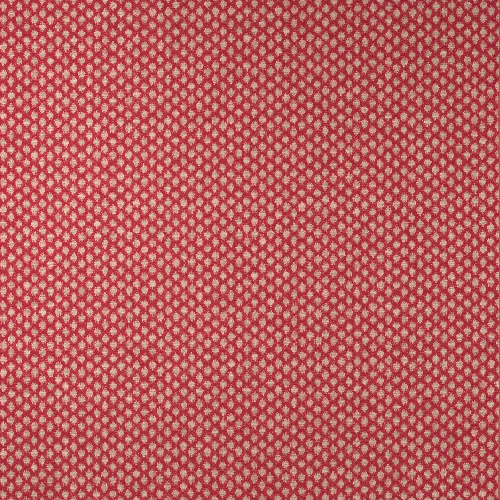 Small-scale red geometric woven fabric with pale blush motifs