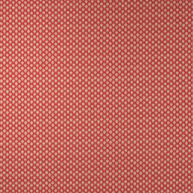 Small-scale red geometric woven fabric with pale blush motifs