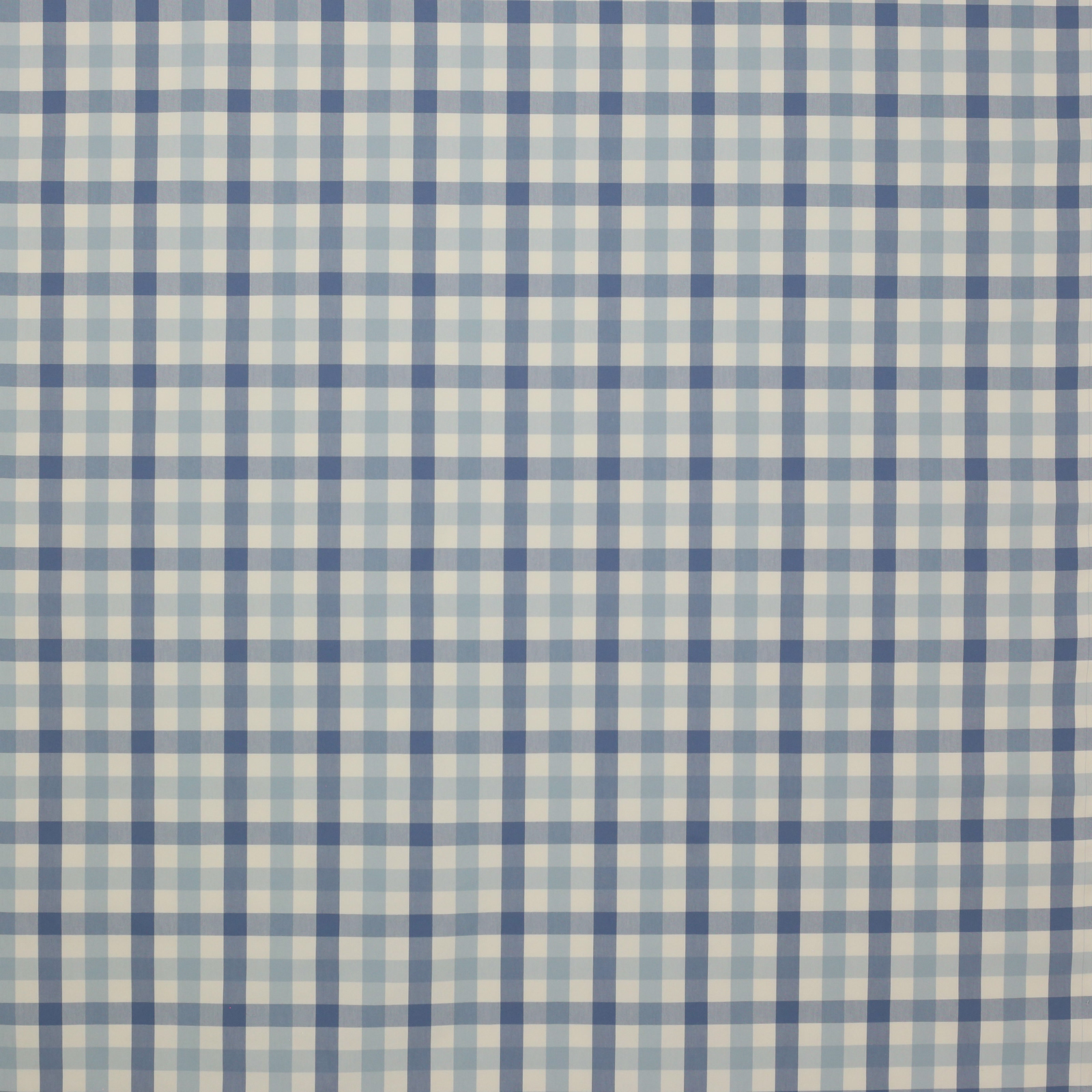 Blue and cream checked cotton fabric with a crisp woven grid