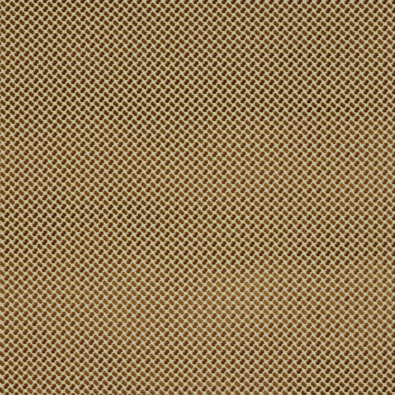 Close-up of a small-scale terracotta and gold woven fabric with tiny repeating diamond-like texture.