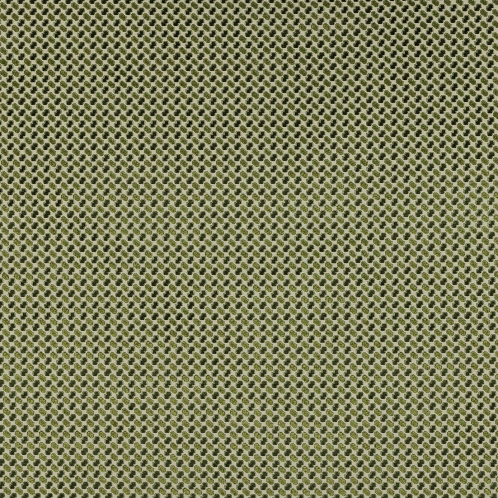 Close-up of mossy olive geometric woven fabric with tiny repeating dots