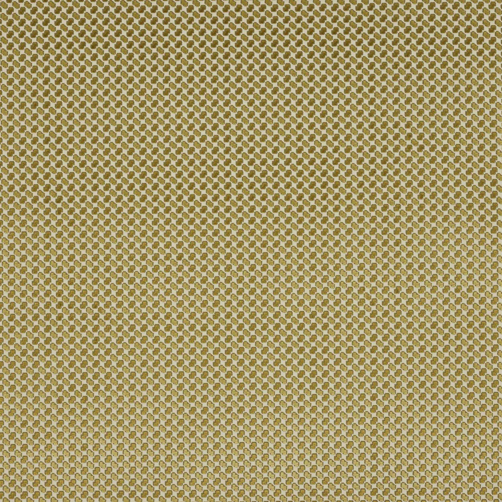 Close-up of small geometric fabric in warm ochre gold with a fine woven texture