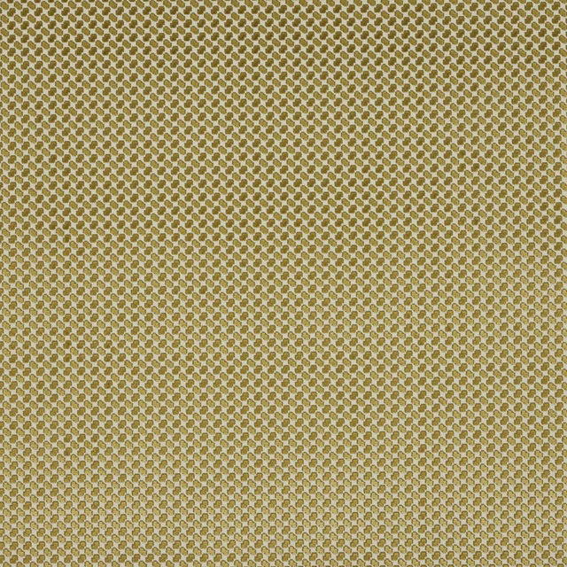 Close-up of small geometric fabric in warm ochre gold with a fine woven texture