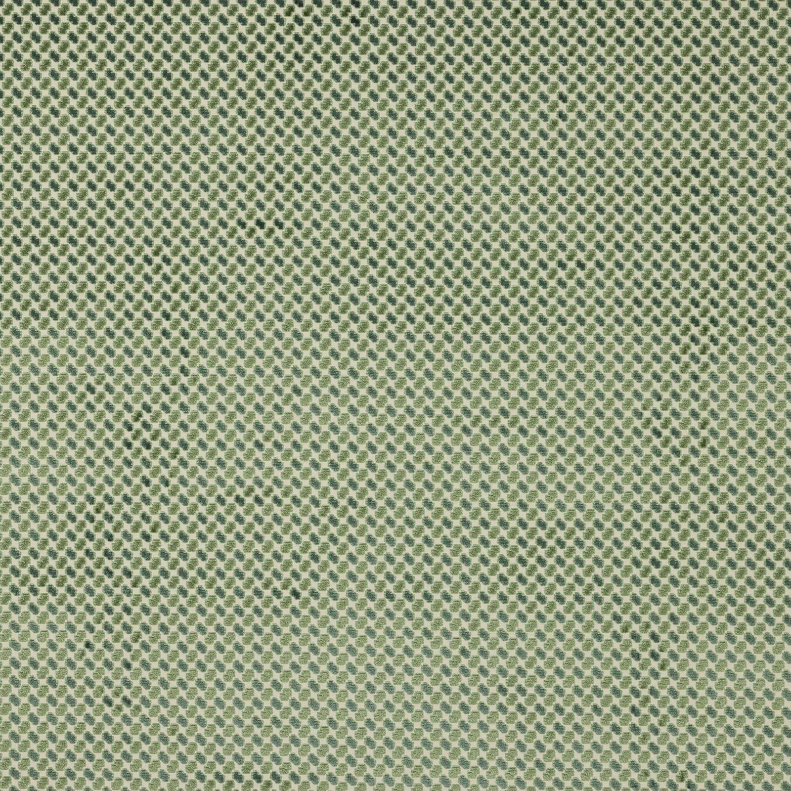 Small green geometric pattern on a pale cream fabric swatch