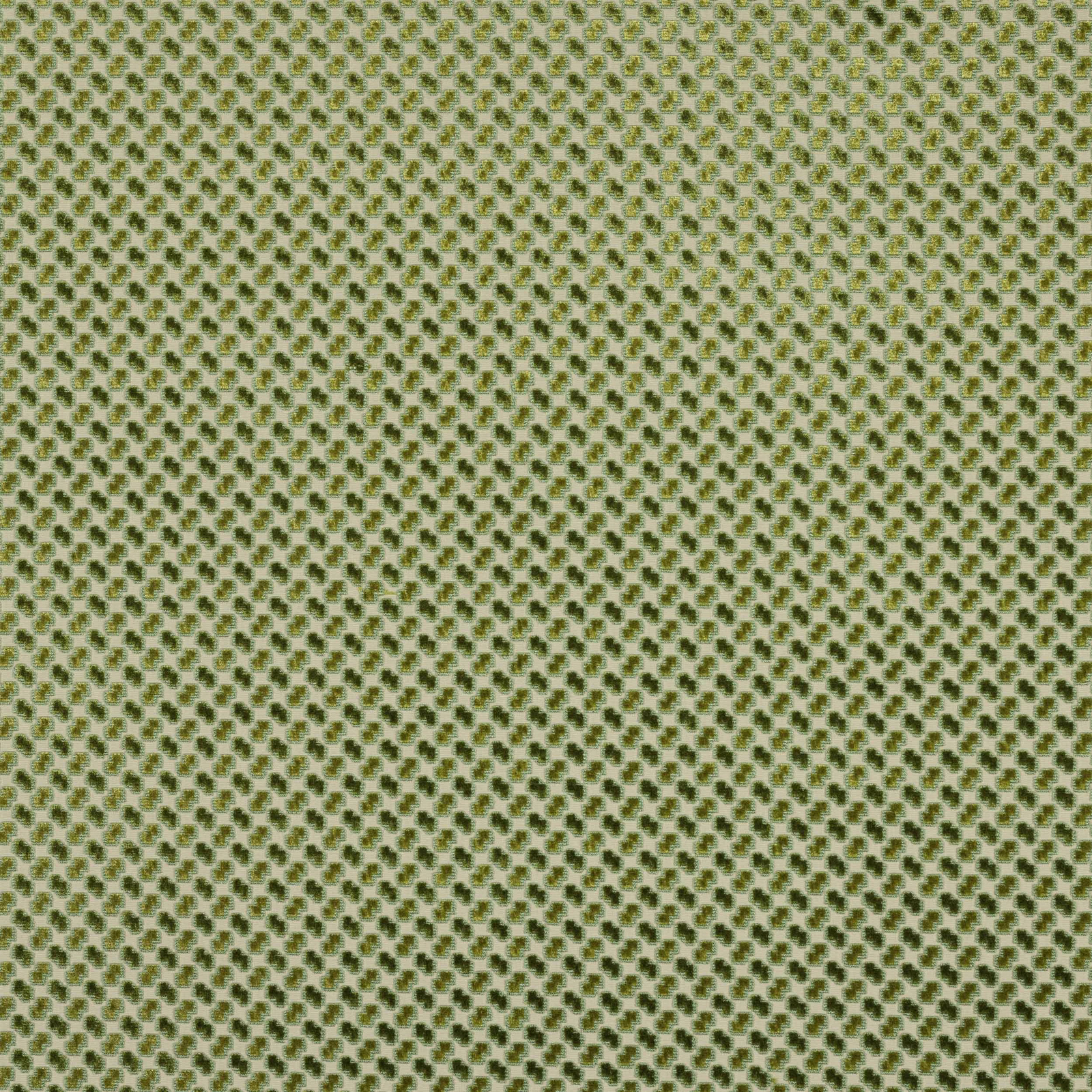 Close-up of small sage and olive geometric pattern on a pale ground