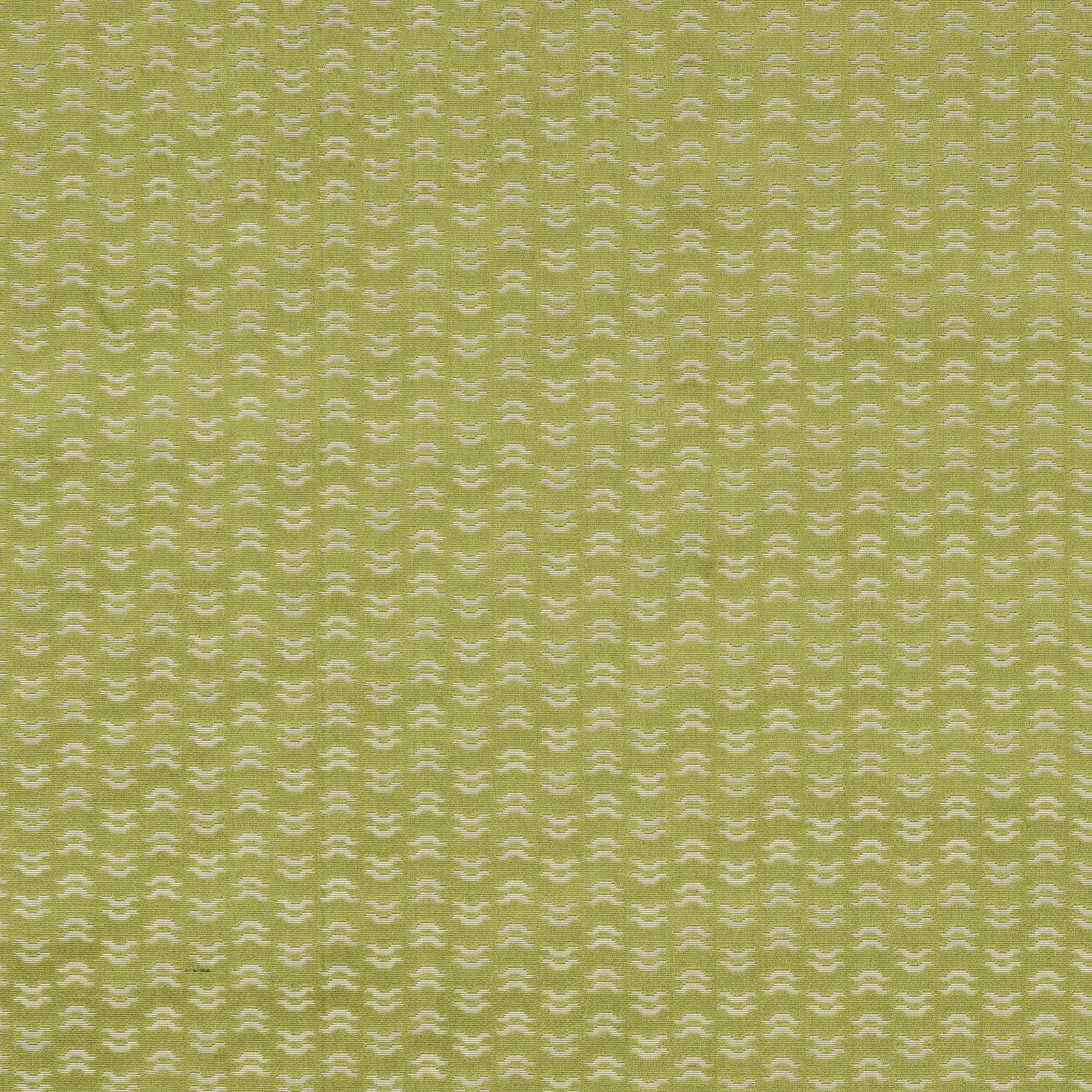 Soft greeny yellow fabric with small cream repeating motif and smooth woven texture