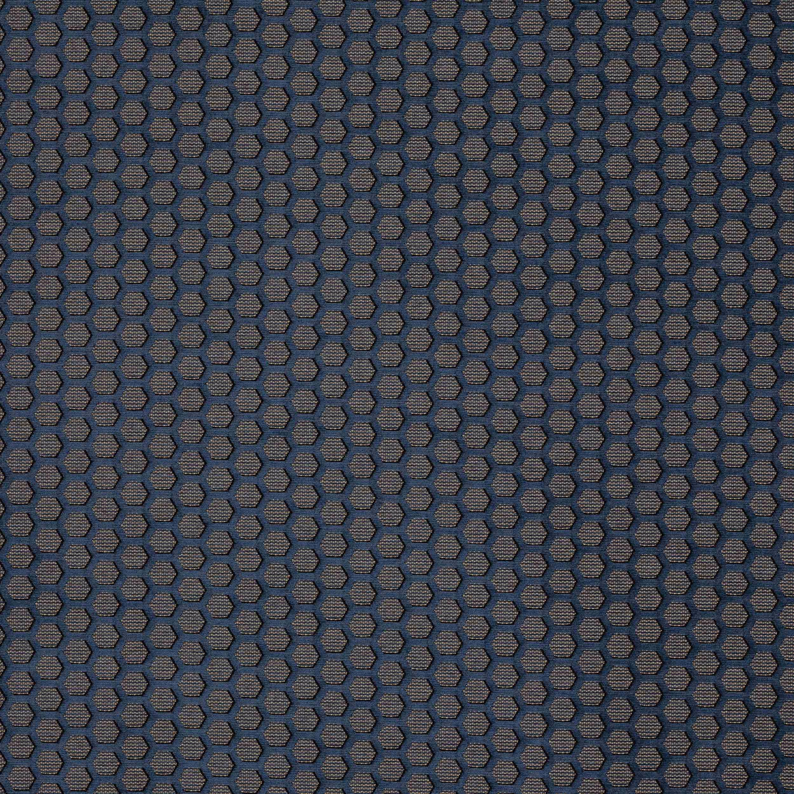 Midnight blue honeycomb geometric fabric swatch with slate grey highlights