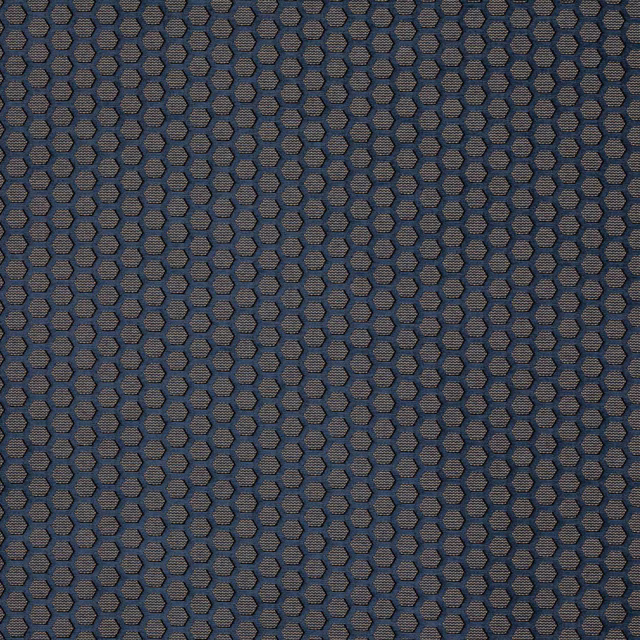 Midnight blue honeycomb geometric fabric swatch with slate grey highlights