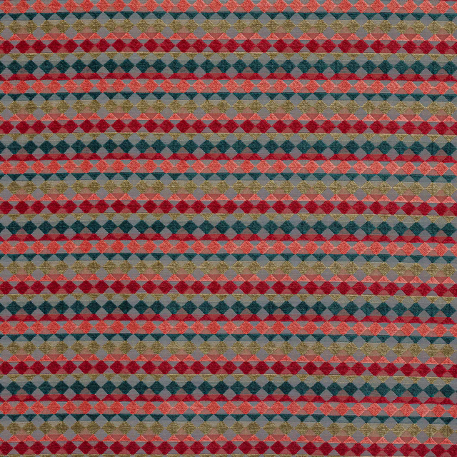 Coral, teal and olive diamond stripe woven fabric swatch