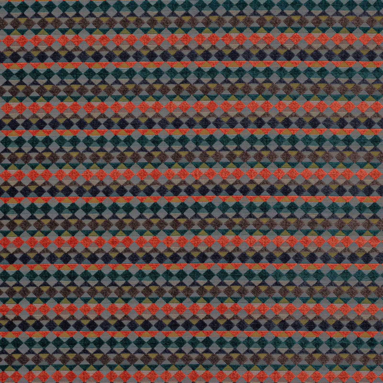 Midnight blue and orange geometric diamond weave fabric swatch
