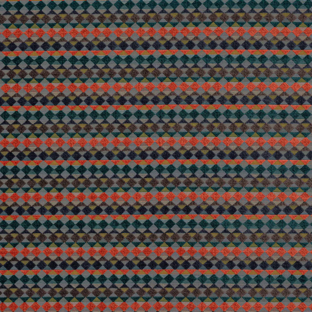 Midnight blue and orange geometric diamond weave fabric swatch