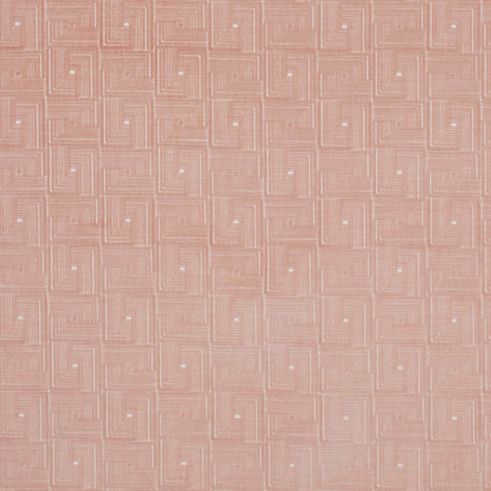 Soft blush pink geometric woven fabric with tiny pale square highlights