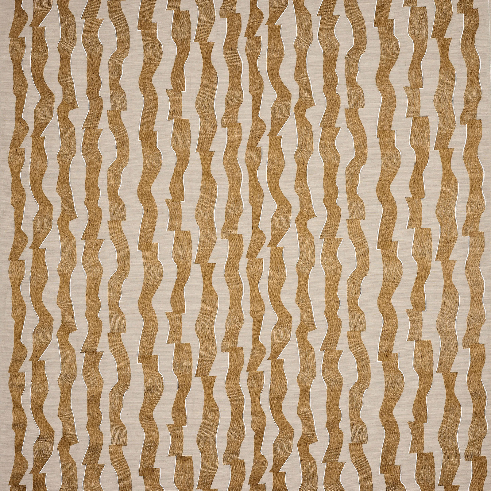 Warm curry-gold wavy vertical stripes on a pale natural woven ground