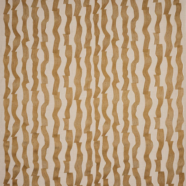Warm curry-gold wavy vertical stripes on a pale natural woven ground