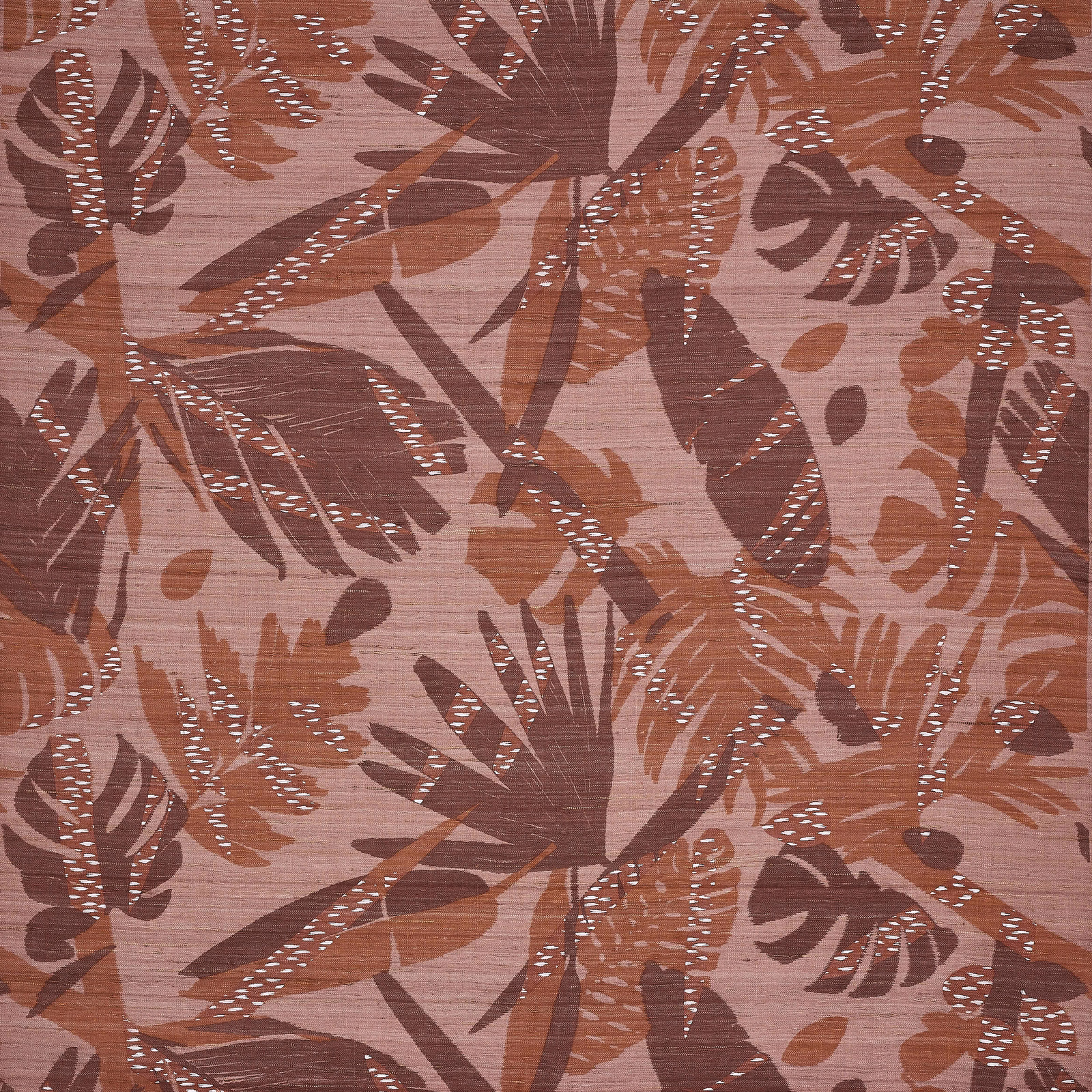 Large botanical silk swatch in dusty copper, terracotta and taupe tones