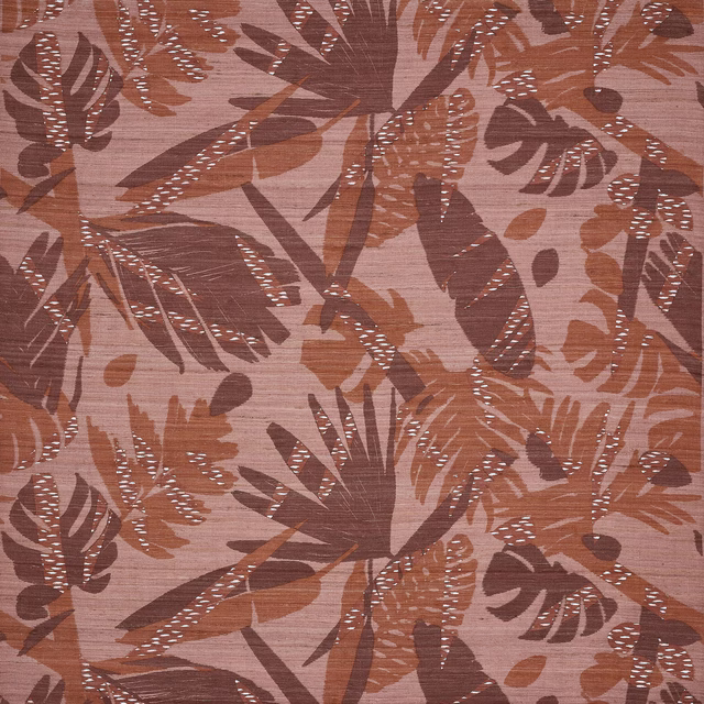 Large botanical silk swatch in dusty copper, terracotta and taupe tones