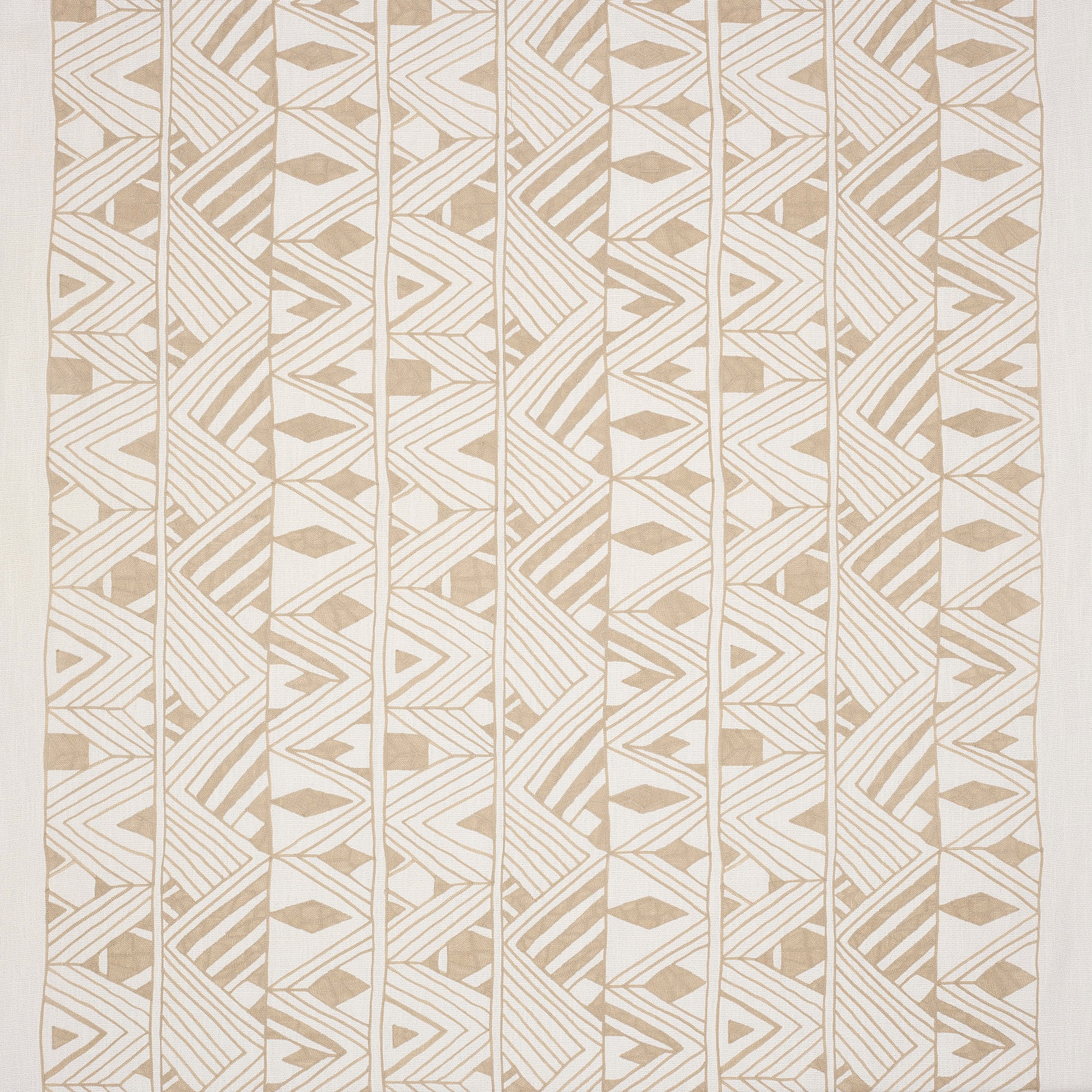 Beige geometric woven fabric with ivory ground and angular linear motif